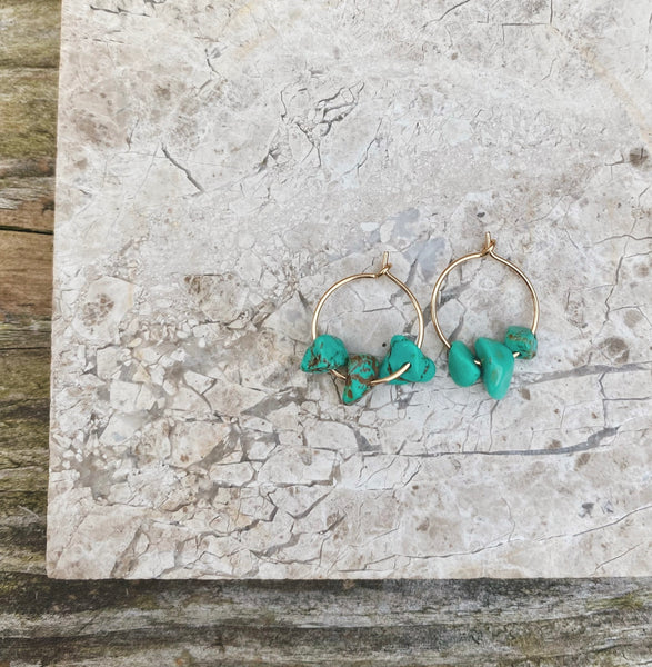 Turquoise Gold Mini Hoops